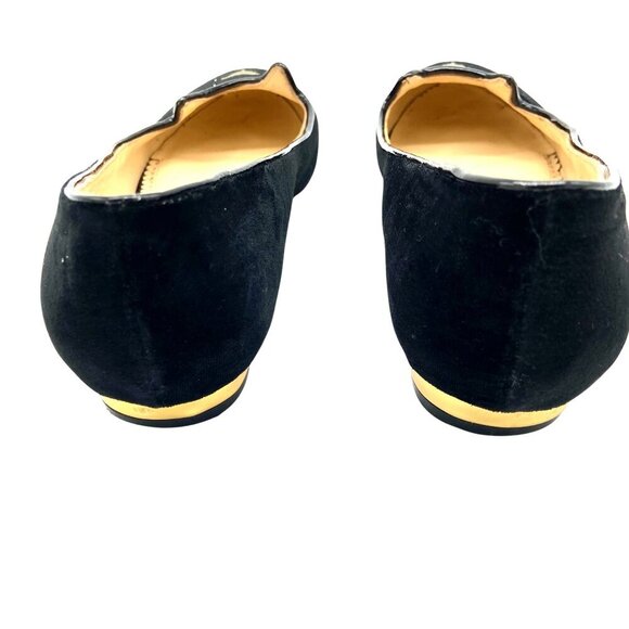 Charlotte Olympia Kitty Cat Black Velvet Flats Loafers Gold, EU 38 US 7.5-8 - Picture 4 of 12